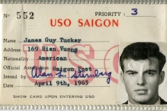Jim Guy Tucker's press pass for USO Saigon