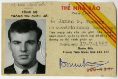 Jim Guy Tucker's press pass for Arkansas Democrat, Vietnam
