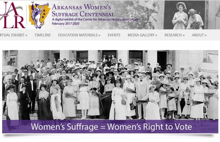 Screenshot of home page for Arkansas Women's Suffrage Centennial