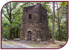 Color photograph of the CCC water tower at Petit Jean state park, 2019