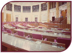 Color photograph of the interior of the Arkansas House of Representatives' chamber