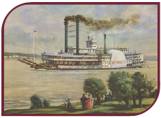 Color print of the steamboat J.M. White on the Mississippi River