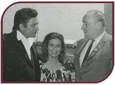 Black and white photograph of Johnny Cash, June Carter Cash, and Winthrop Rockefeller at Cummins Prison Farm