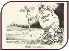 Political cartoon cartoon promoting National Library week