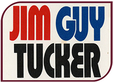 Color campaign card that reads "Jim Guy Tucker" in red, blue, and black font