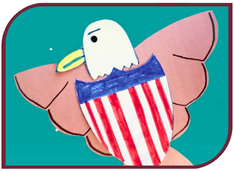 Construction paper cutout of a bald eagle with the Union shield on its chest