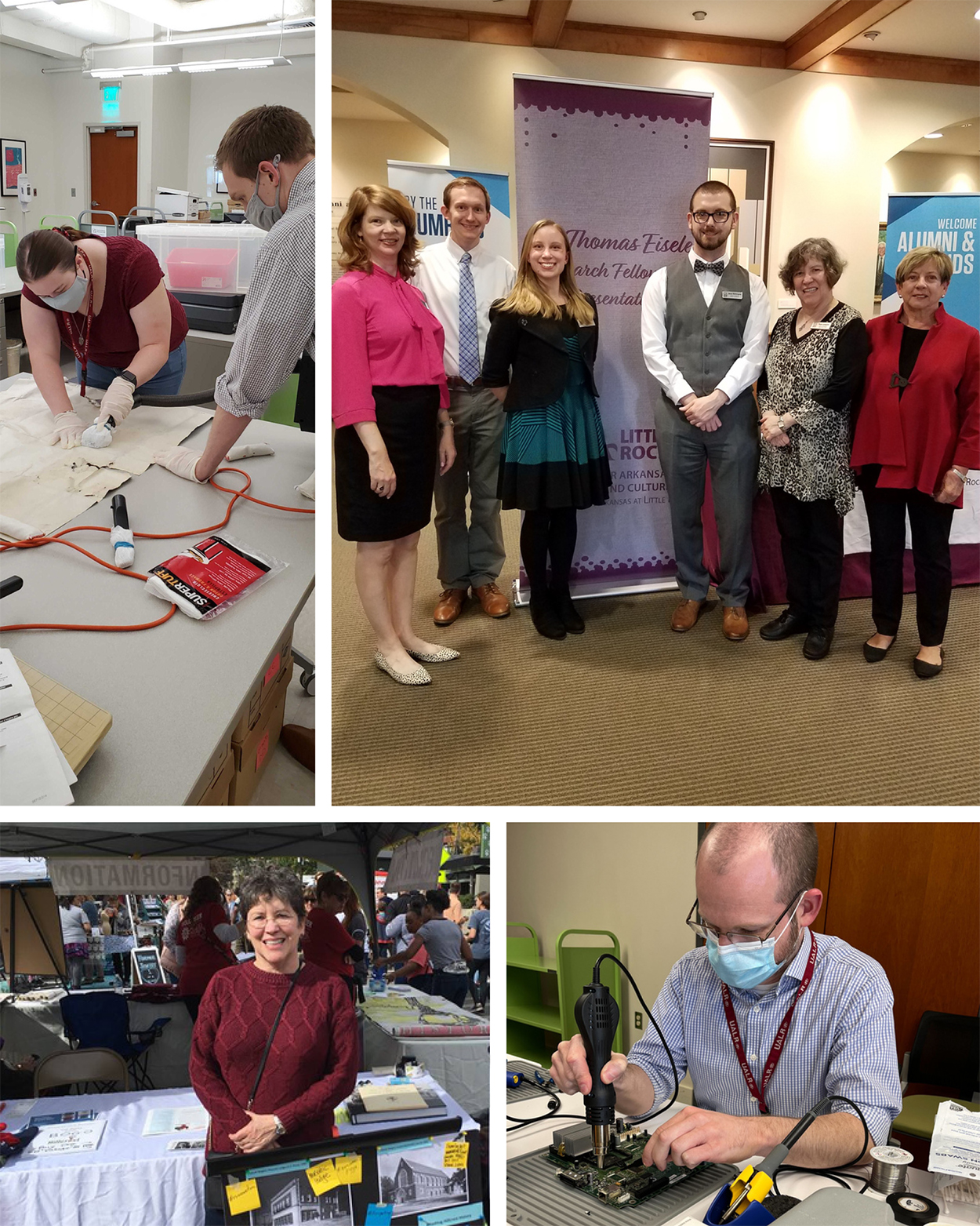 Collage of CAHC staff and students working in the office and participating in community events