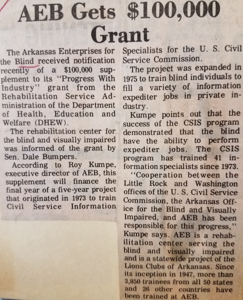 Newspaper article about AEB receiving a $100,000 grant to continue training Civil Service Information Specialists, 13 January 1977