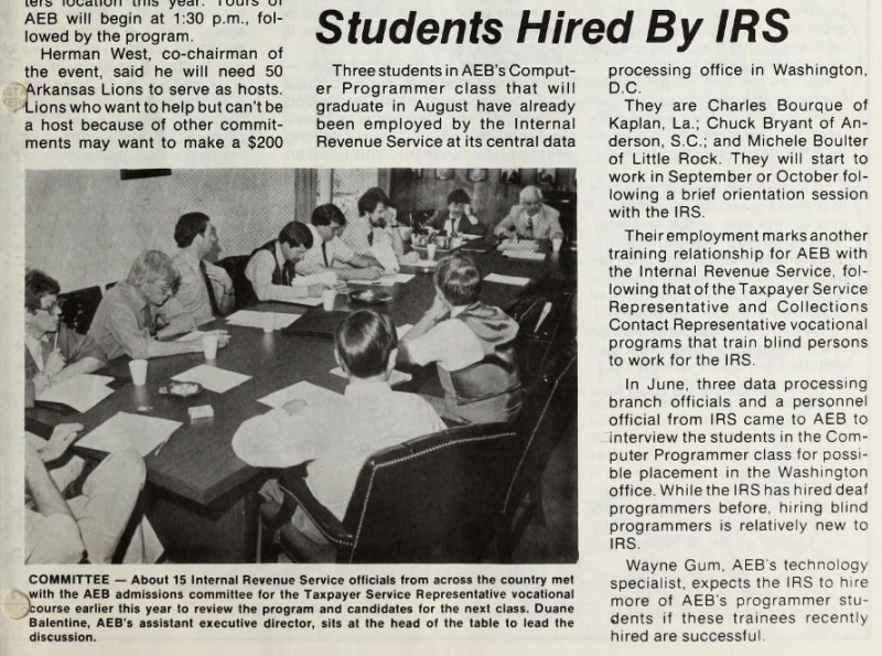 Article from New Life newsletter titled, "Students Hired by IRS," August 1982