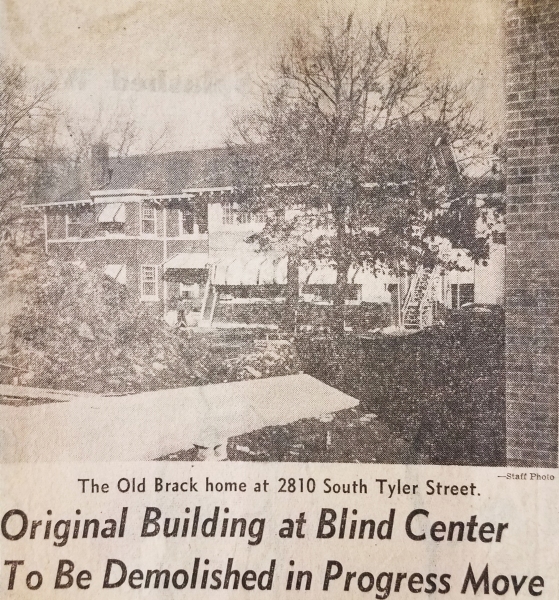 Newspaper clipping titled, "Original Building at Blind Center to be Demolished in Progress Move," Arkansas Gazette, 19 February 1961