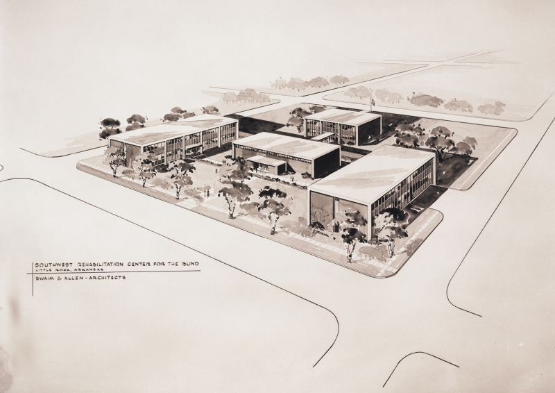 Architectural rendering of the proposed campus of the Southwest Rehabilitation Center for the Blind, 1959